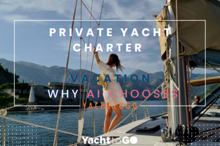 Perché scegliere Yachttogo per la tua vacanza in yacht privato? Gemelli? 2 A high-end luxury motor yacht anchored in a pristine turquoise bay, representing a premium private yacht charter vacation.